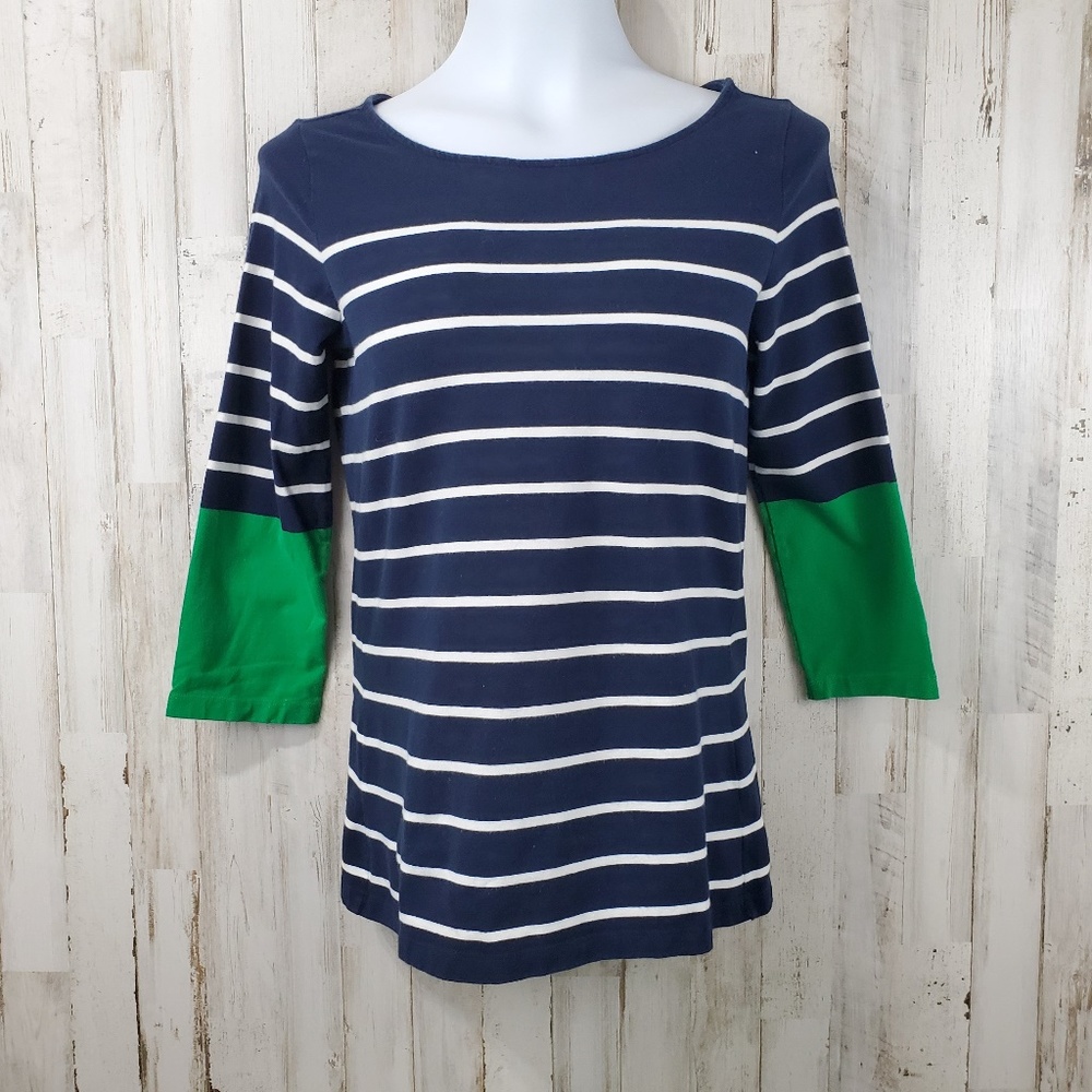 Tommy Hilfiger Navy and Green Striped Top